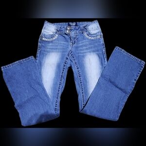 Angels Straight Leg Blue Washed Jeans with Embellished Pockets